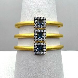 New Freida Rothman Gold Triple-Stack Ring with Blue & Clear CZ’s Size 9-9.5